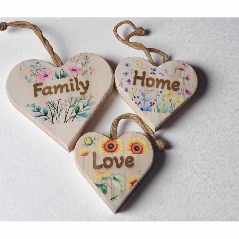 Family, Home, Love Wooden Hearts