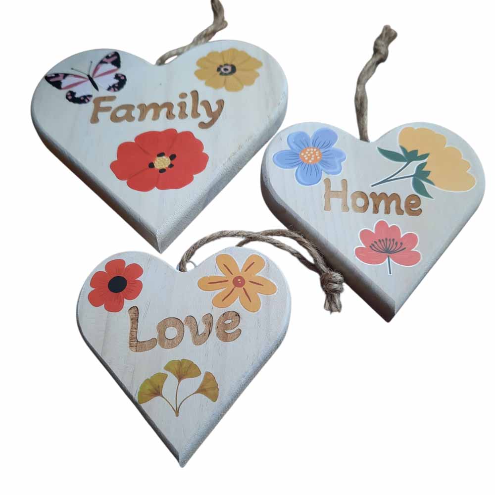 Family, Home, Love Wooden Hearts
