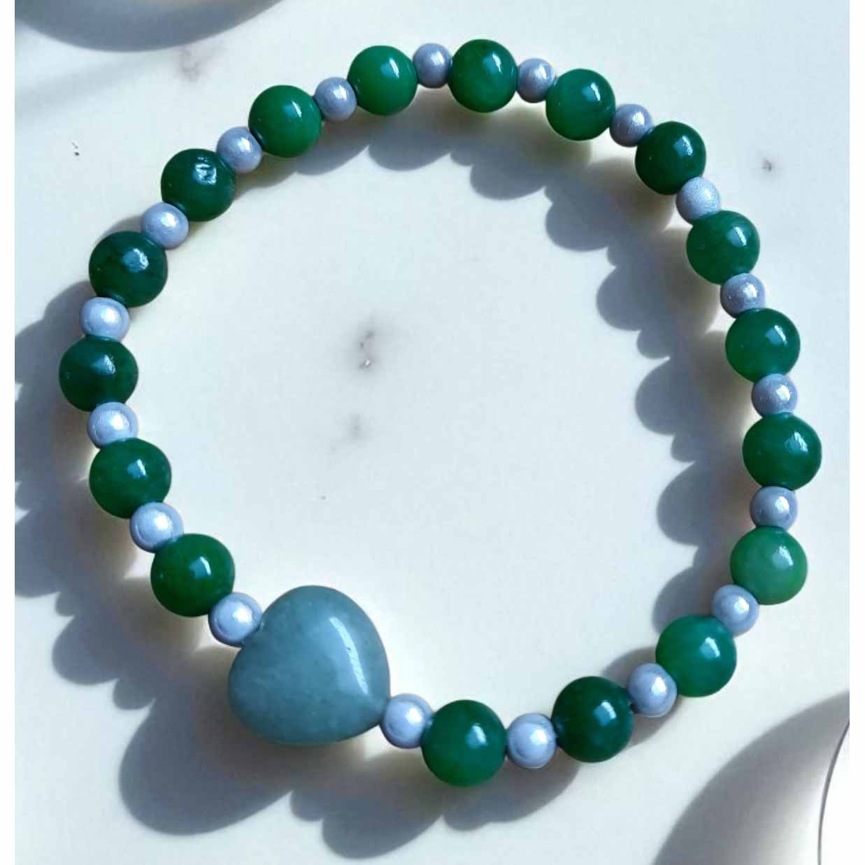 Green Beaded Bracelet with Heart