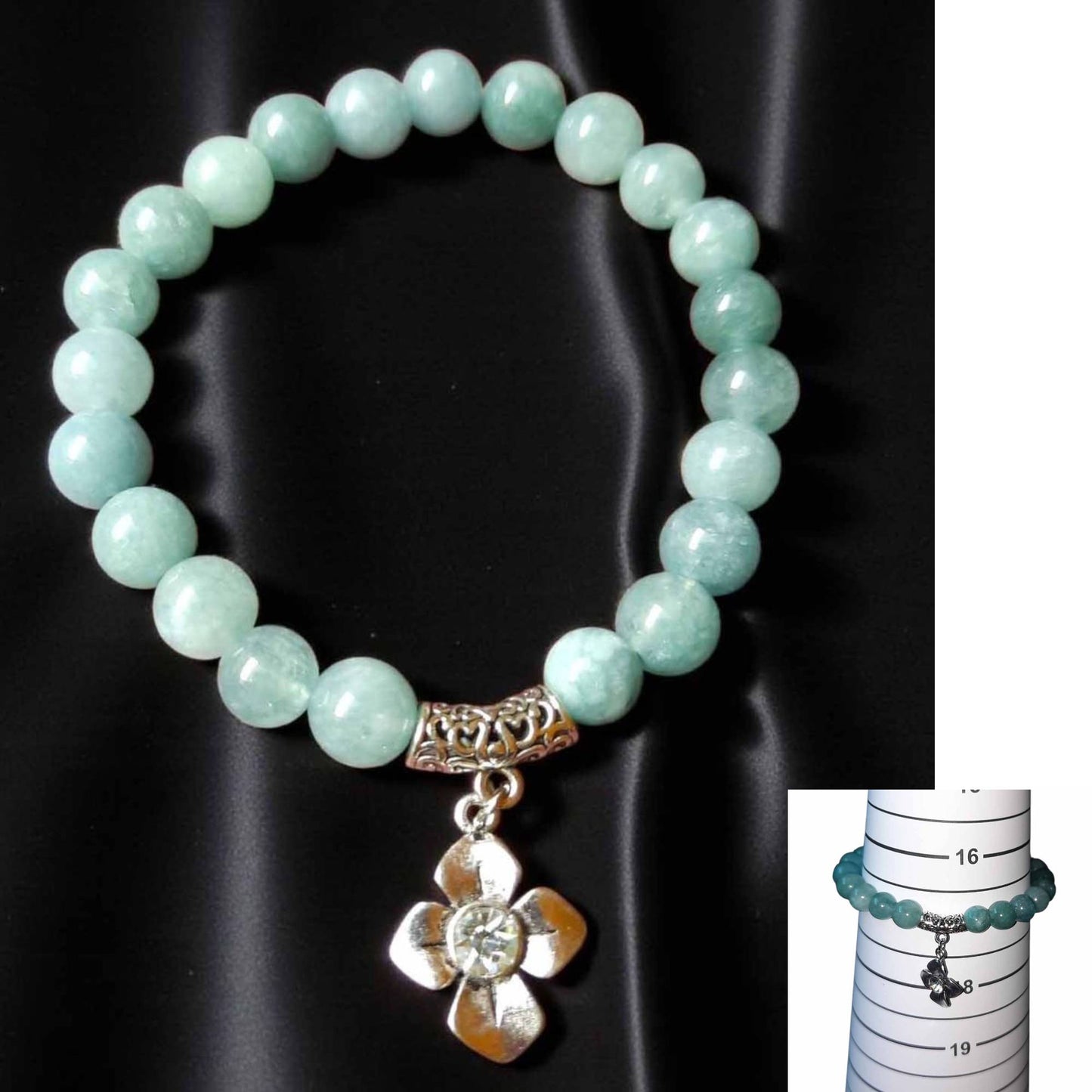Chalcedony Beaded Bracelet with Charm