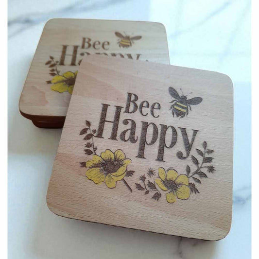 Bee Happy Wooden Coasters