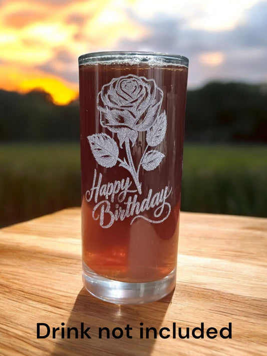 Etched Drinking Glass - Birthday