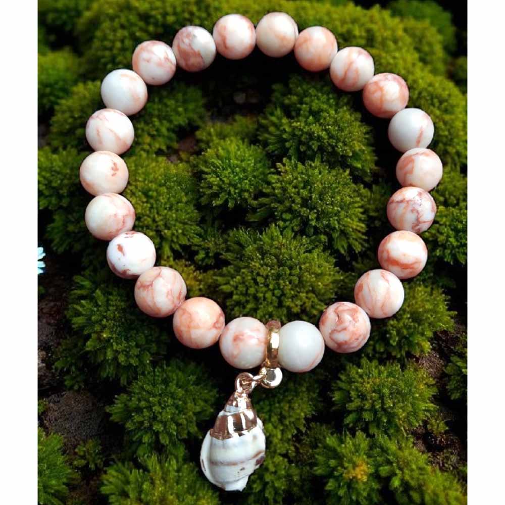 Rhodonite Bracelet with Shell Charm