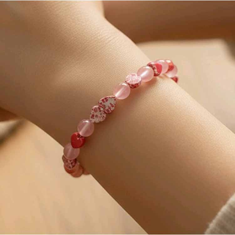 Quartz & Stone Hearts Bracelet