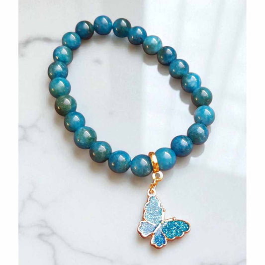 Blue Beaded Bracelet with Butterfly Charm