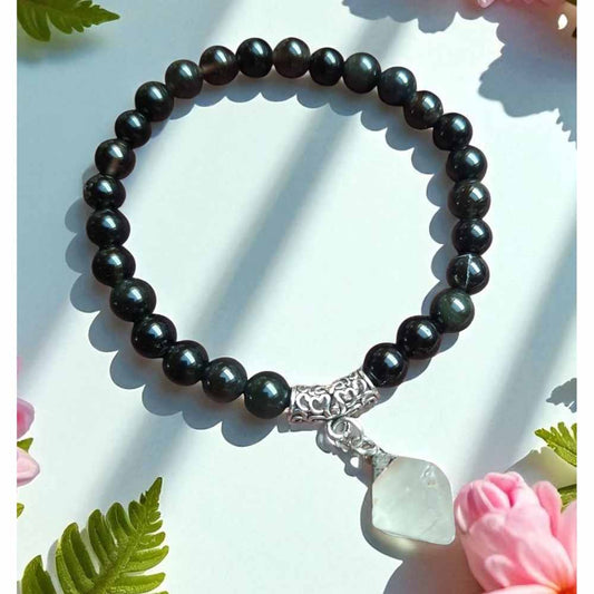 Obsidian & Quartz Bracelet