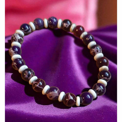 Purple & White Stone Beaded Bracelet