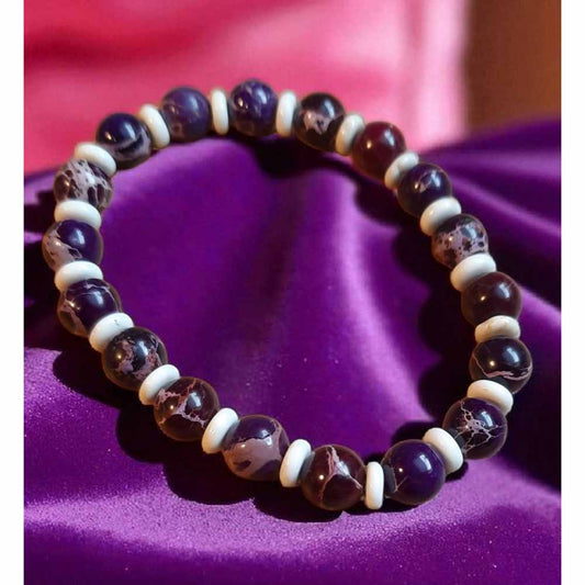 Purple & White Stone Beaded Bracelet