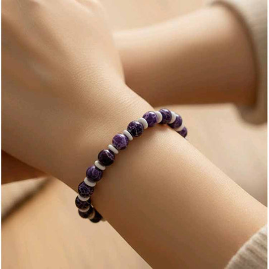 Purple & White Stone Beaded Bracelet