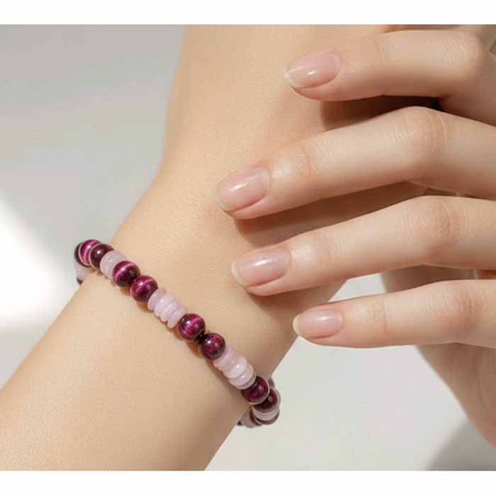 Pink & White Stone Beaded Bracelet