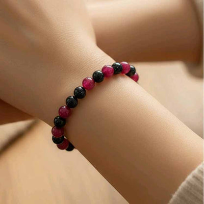 Goldstone & Fuchsia Agate Bracelet