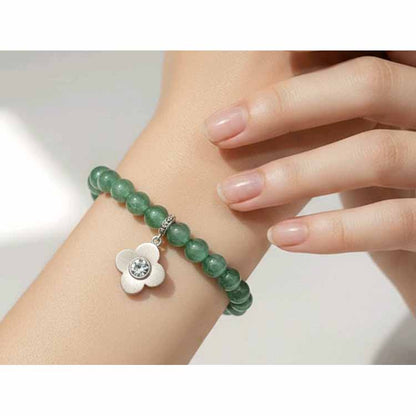 Chalcedony Beaded Bracelet with Charm