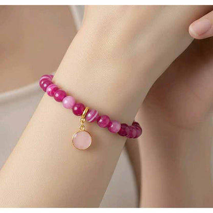 Pink Agate & Stone Charm Bracelet