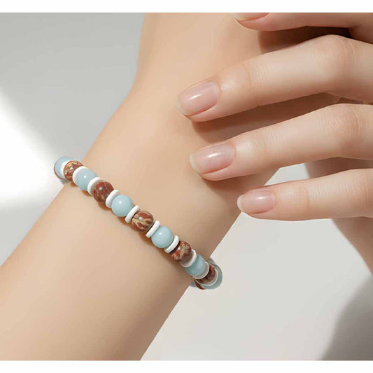 Pale Blue & White Beaded Bracelet