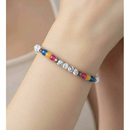 Stone Beaded Bracelet - Pink Yellow Blue