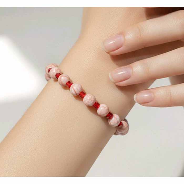 Rhodonite & Red Glass Bracelet