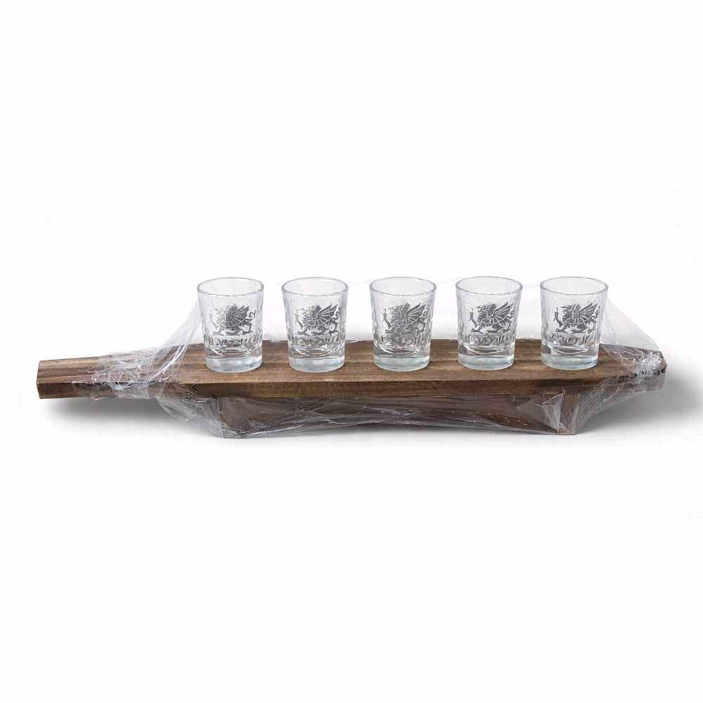6 Welsh Dragon Shot Glasses in Stand