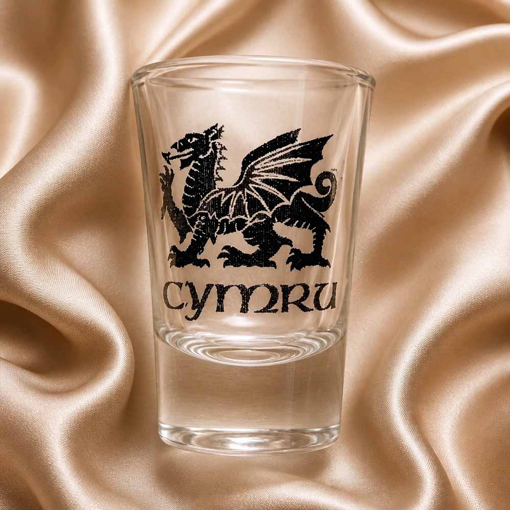 4 Welsh Dragon Shot Glasses in Stand