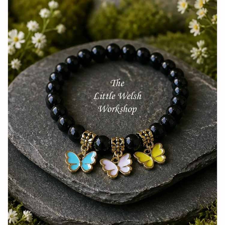 Black Agate & Butterflies Bracelet