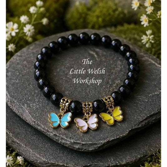 Black Agate & Butterflies Bracelet