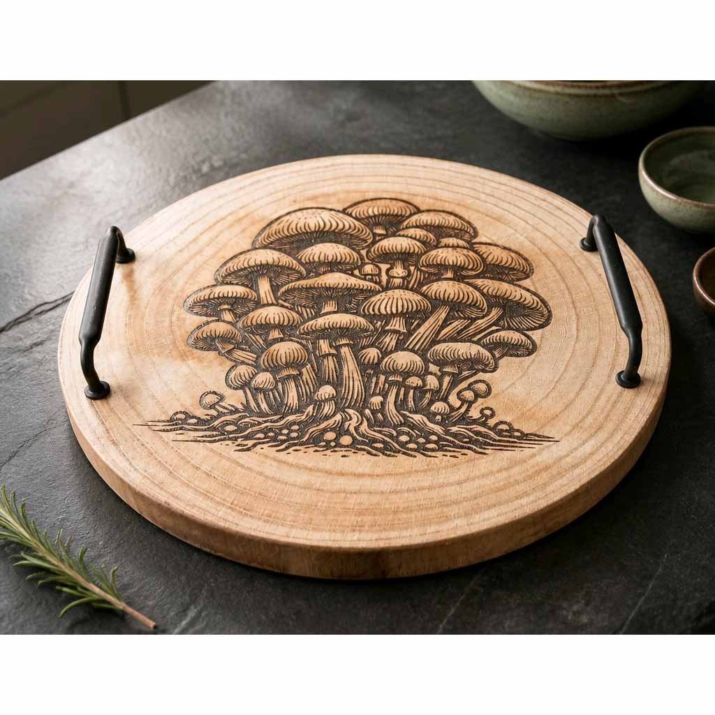 Large Wooden Tray - Fungi
