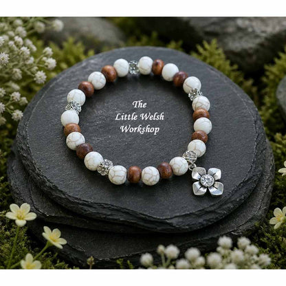 Howlite Bracelet + Flower Charm