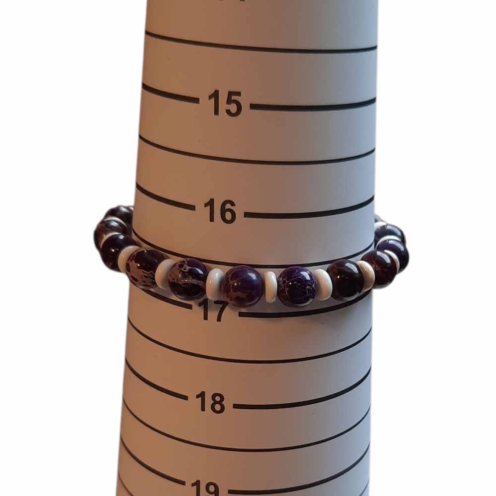 Purple & White Stone Beaded Bracelet