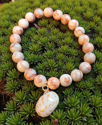 Rhodonite Bracelet with Shell Charm