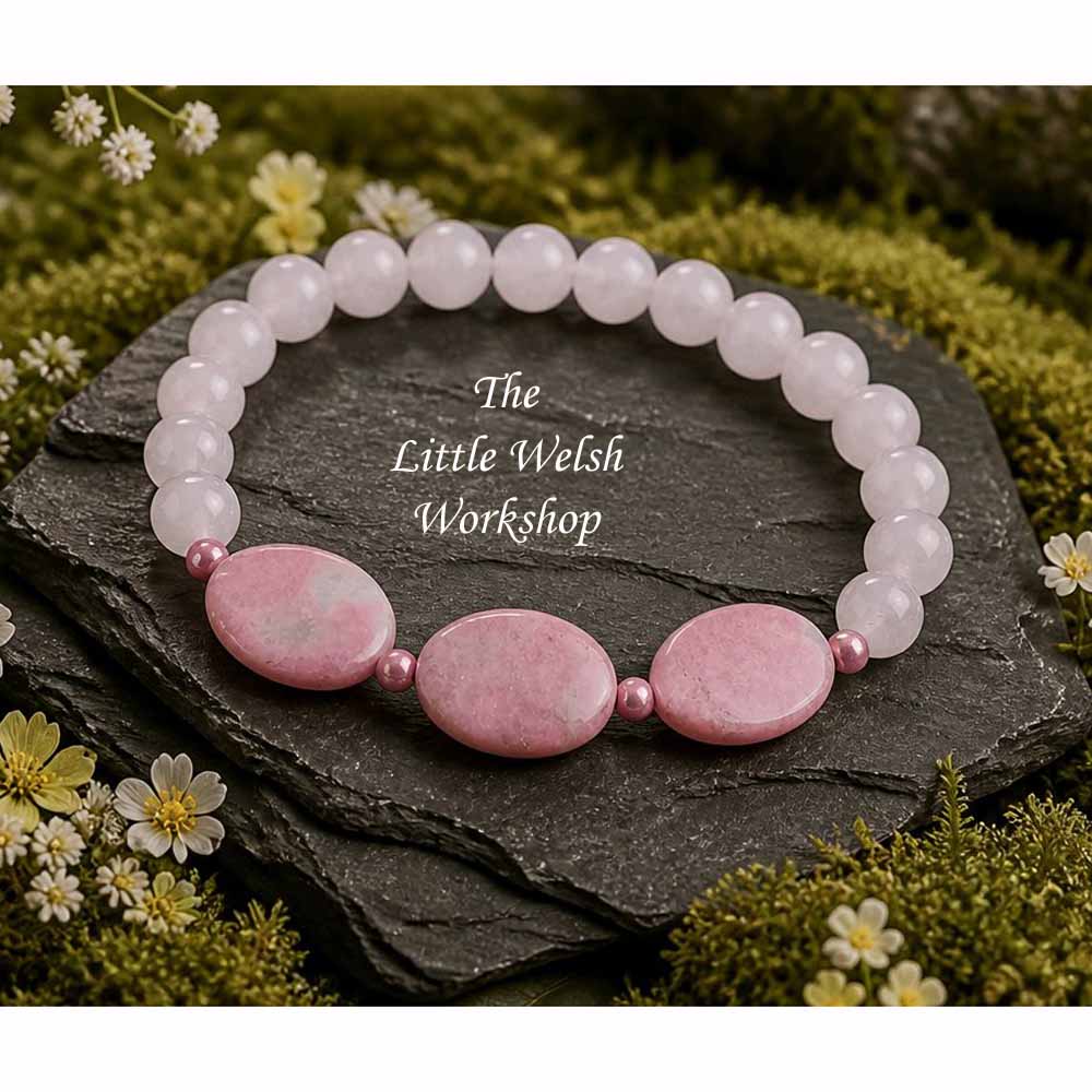 Quartz & Rhodochrosite Beaded Bracelet