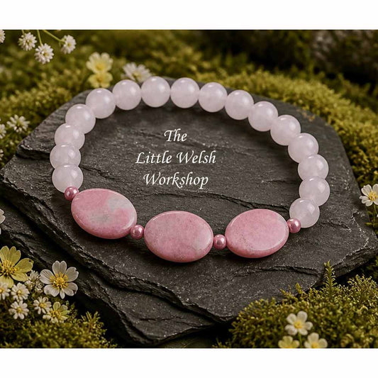 Quartz & Rhodochrosite Beaded Bracelet