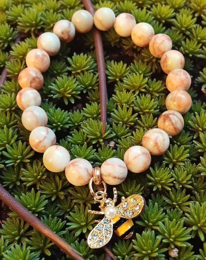 Rhodonite Bracelet with Bee Charm