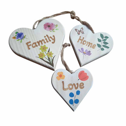 Family, Home, Love Wooden Hearts