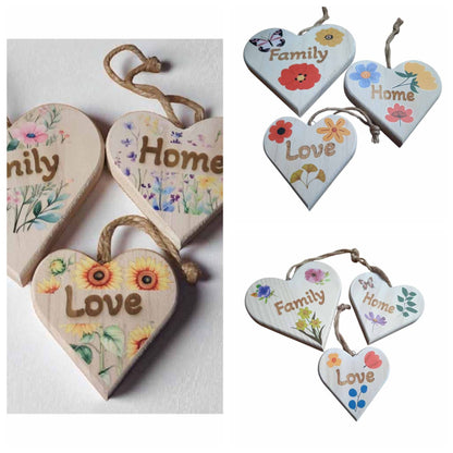 Family, Home, Love Wooden Hearts