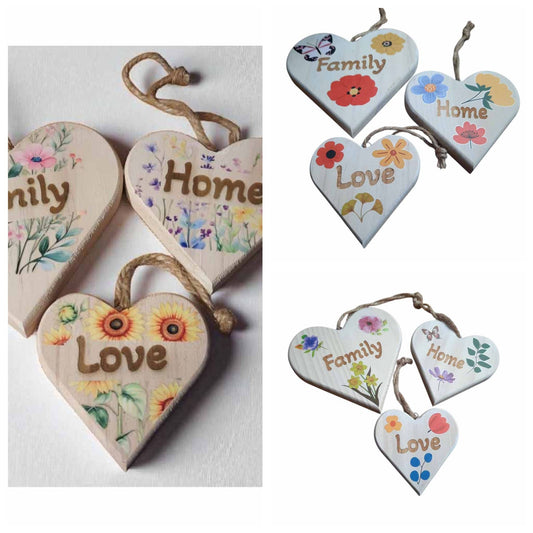 Family, Home, Love Wooden Hearts