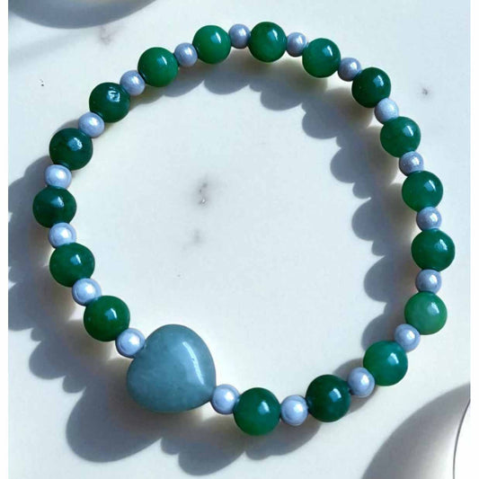 Green Beaded Bracelet with Heart