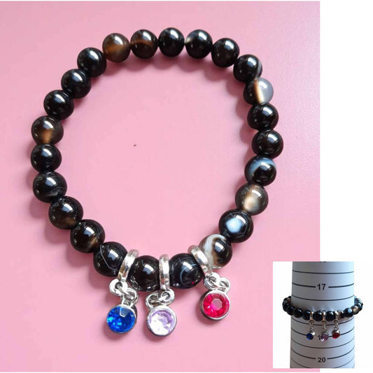 Agate Bracelet with Blue, Purple & Pink Charms