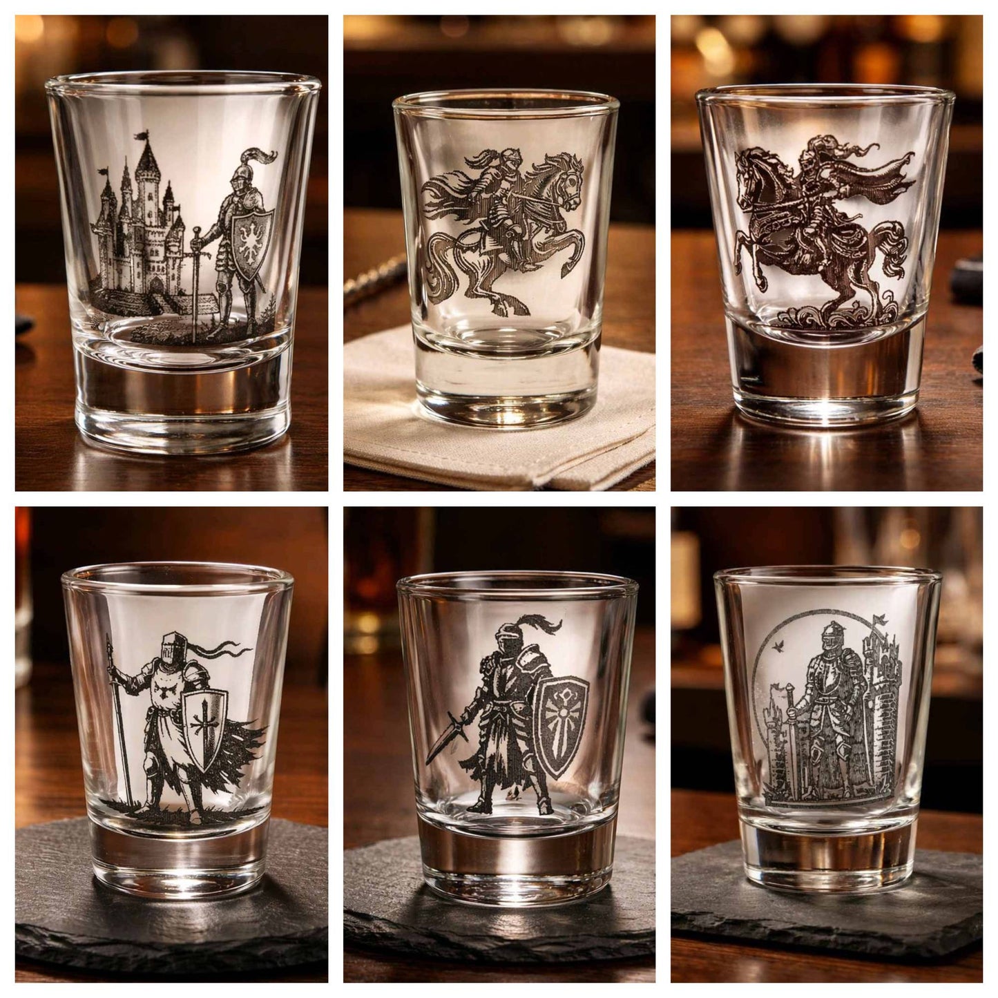 Shot Glasses Set in Wooden Holder - Medieval Designs