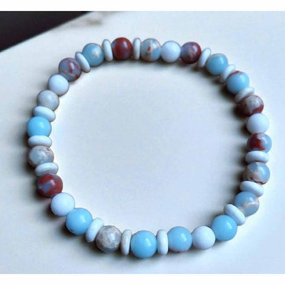 Pale Blue & White Beaded Bracelet