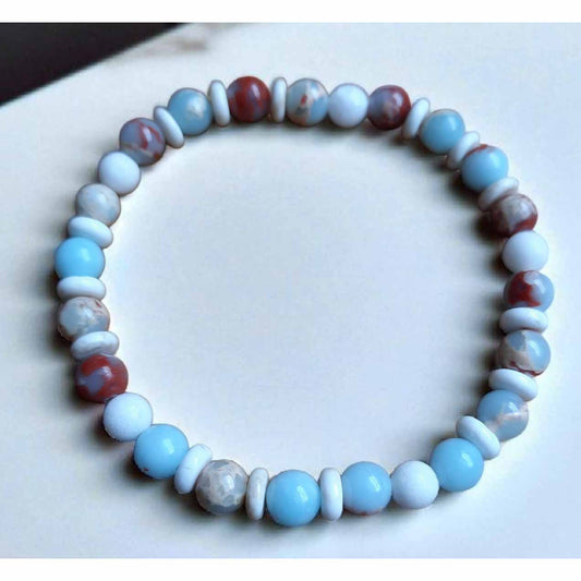 Pale Blue & White Beaded Bracelet