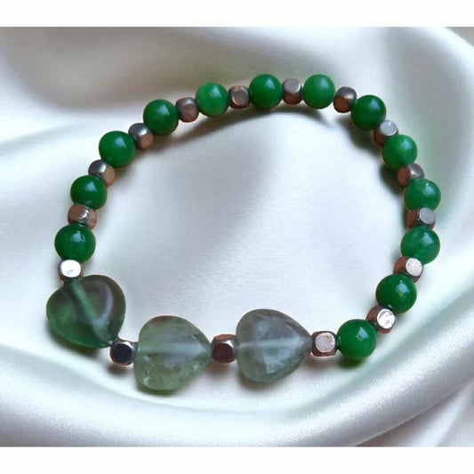 Green Bead & Hearts Bracelet