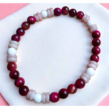 Pink & White Stone Beaded Bracelet