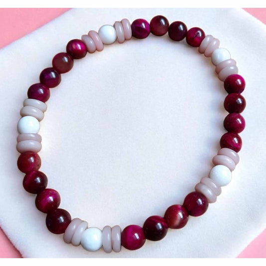 Pink & White Stone Beaded Bracelet