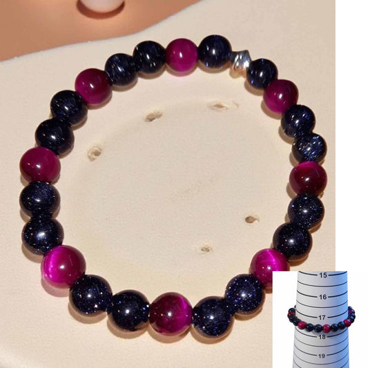 Goldstone & Fuchsia Agate Bracelet