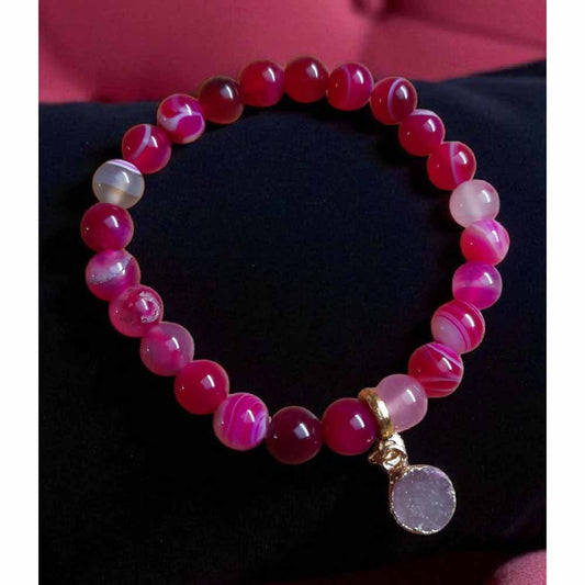 Pink Agate & Stone Charm Bracelet