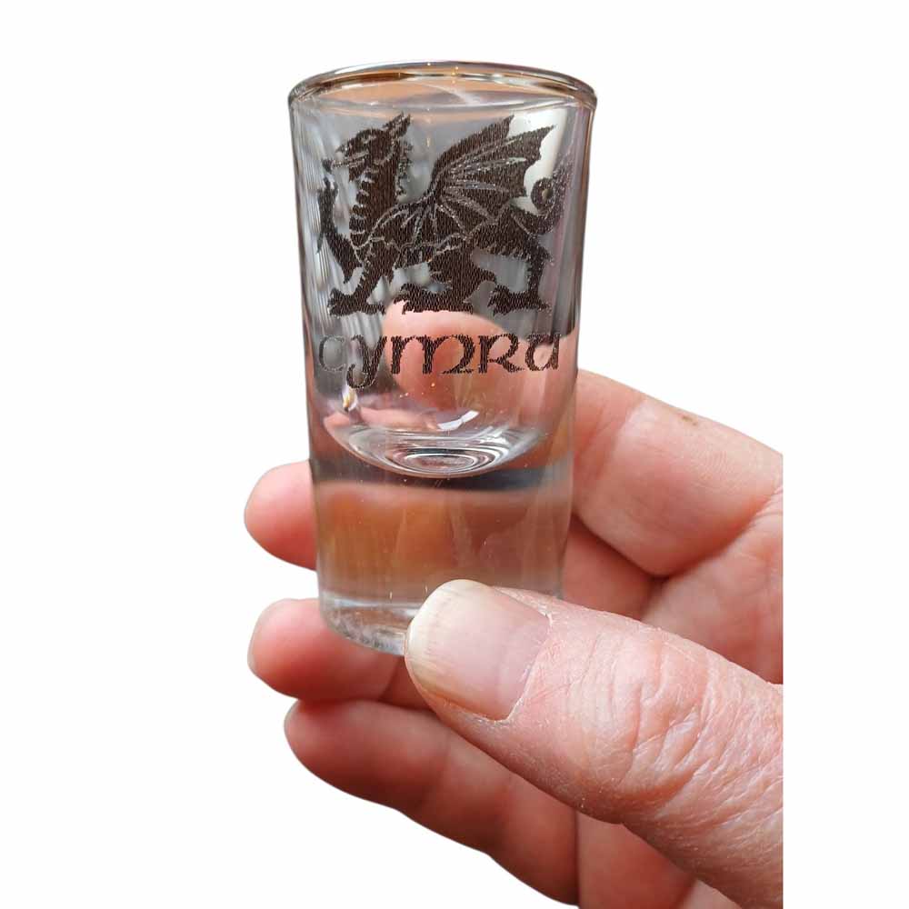 6 Welsh Dragon Shot Glasses in Stand