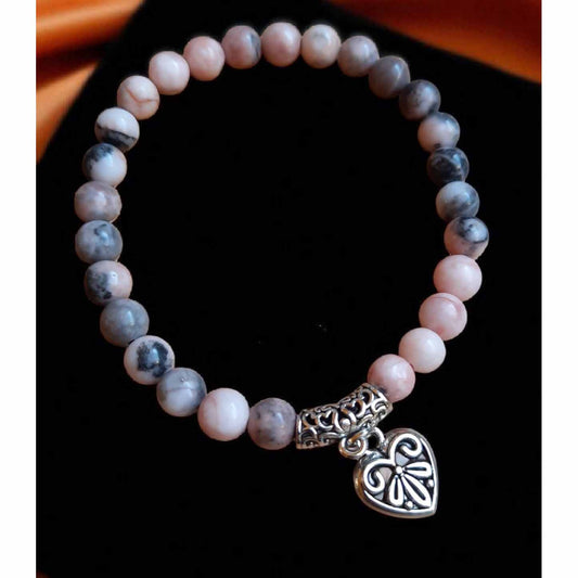 Pink Japser Bracelet with Charm