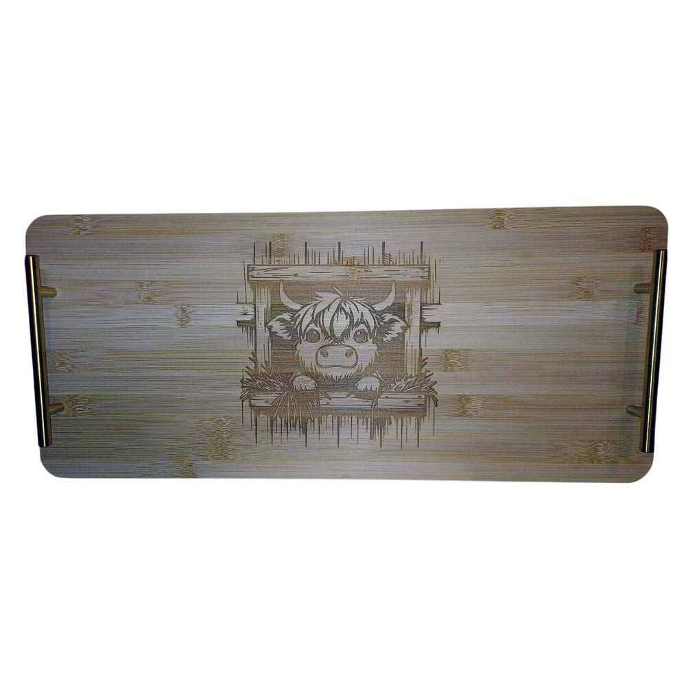 Bamboo Tray - Highland Cow in Stable