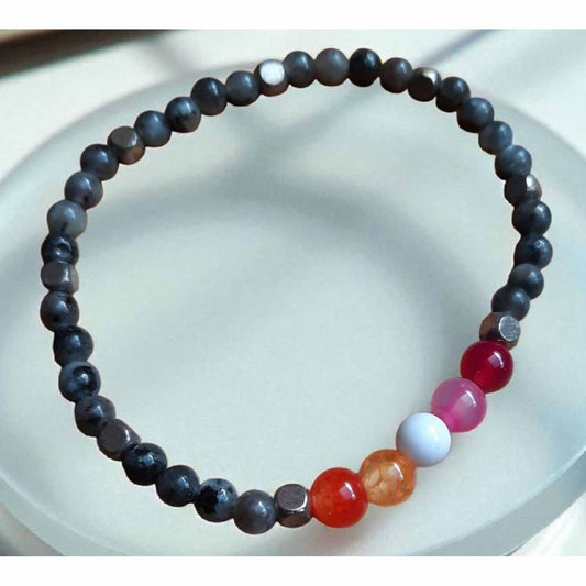 Stone Beaded Bracelet - Orange, White, Pink