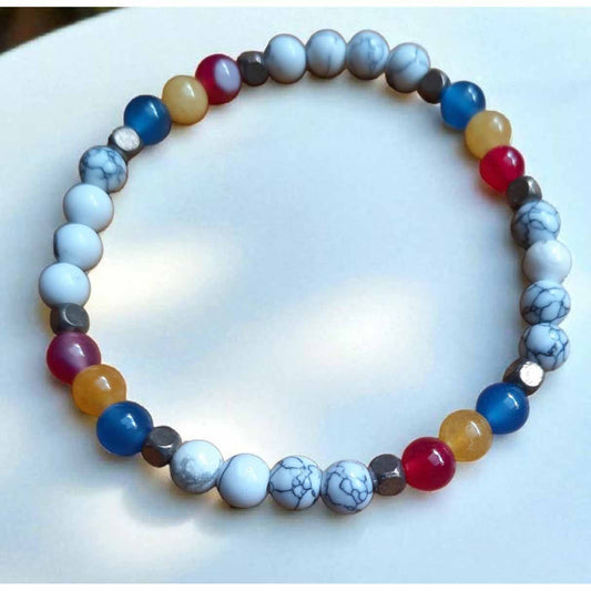 Stone Beaded Bracelet - Pink Yellow Blue