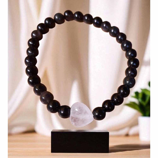 Obsidian Beaded Bracelet with Heart